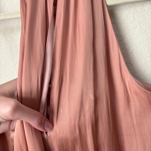 Blue Life Boho Satin High Neck Halter Flirty Smocked Waist Mini Dress - Picture 12 of 13